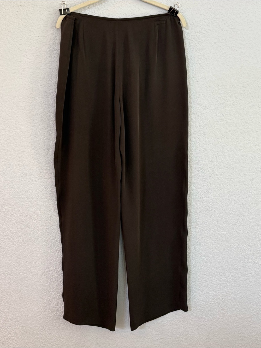 Eileen Fisher Chocolate Brown Rayon Wide Leg Side Zip Pants L